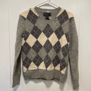 Joe Fresh Mens Grey Argyle V-Neck Lambswool Blend Sweater Size Medium
